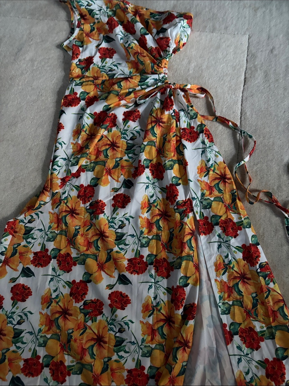 White Floral Maxi Dress with Yellow & Red Flowers - Picture 2 of 3